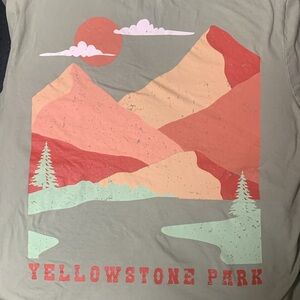 Women’s Yellowstone Park Cropped Graphic Pocket  T-shirt Size 2X Sage Green